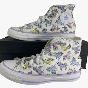 GIRL'S SZ 2, ADORABLE CONVERSE ALL-STAR MULTI-COLORED UNICORN HIGH-TOP SNEAKERS